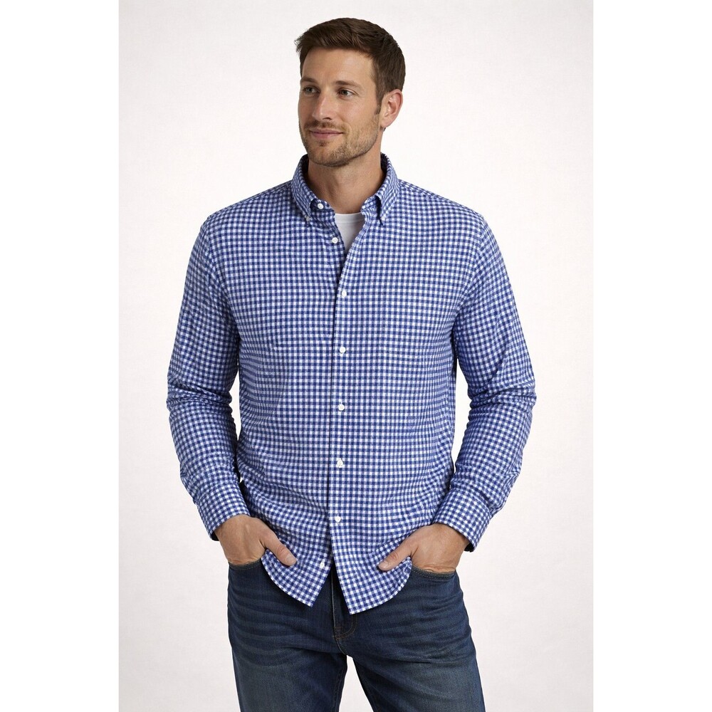 Bristol & Bull Shirt Mens 2XL Blue White Check Button Up Plaid Preppy Flip Cuff